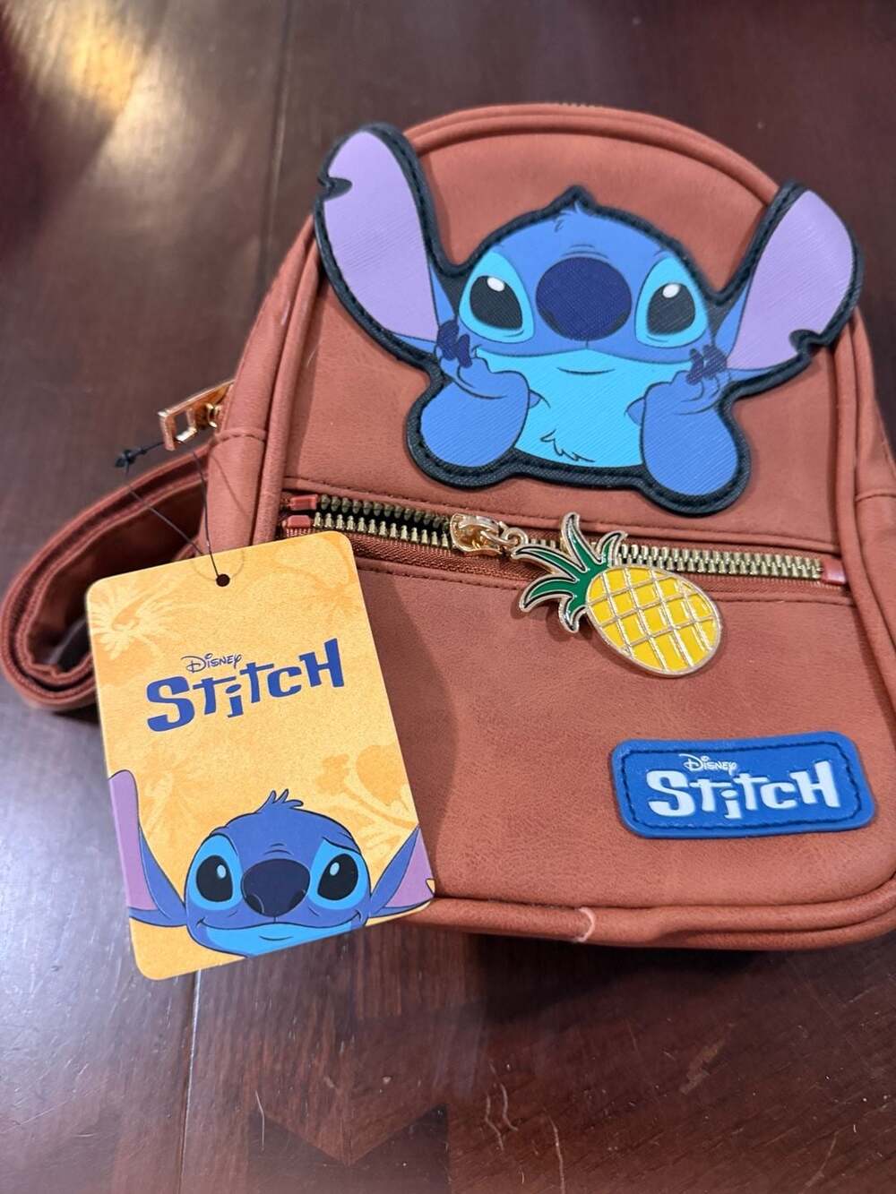 Bioworld Disney Lilo and Stitch Mini Backpack Brown Faux Leather with Pineapple
